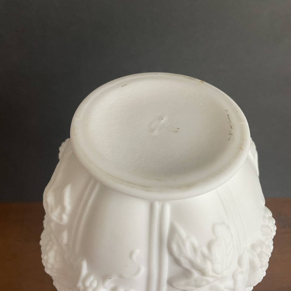 Vintage Imperial Glass Loganberry Pattern White Satin Milk Glass Vase