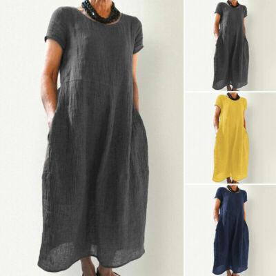 Dress Women's Sundress Plus Size Loose Cotton Summer Midi Dress T-Shirt
