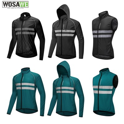 WOSAWE Mens Cycling Jacket Hooded Hi Viz Vest Reflective Bike Windoroof