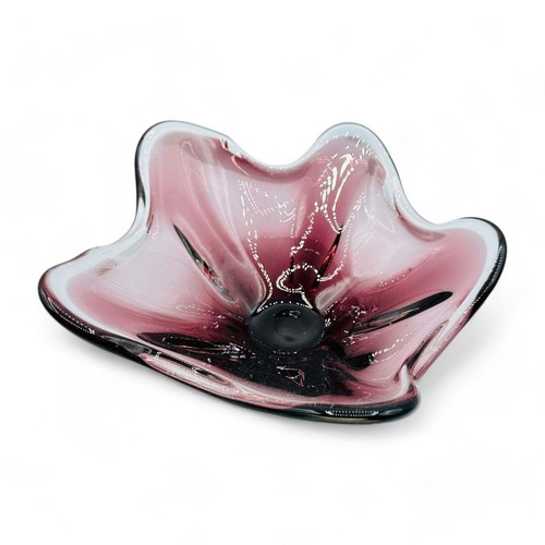 Vintage Purple Handmade Art Glass Bowl - Pull Bowl 10"" Wide - Picture 3 of 10