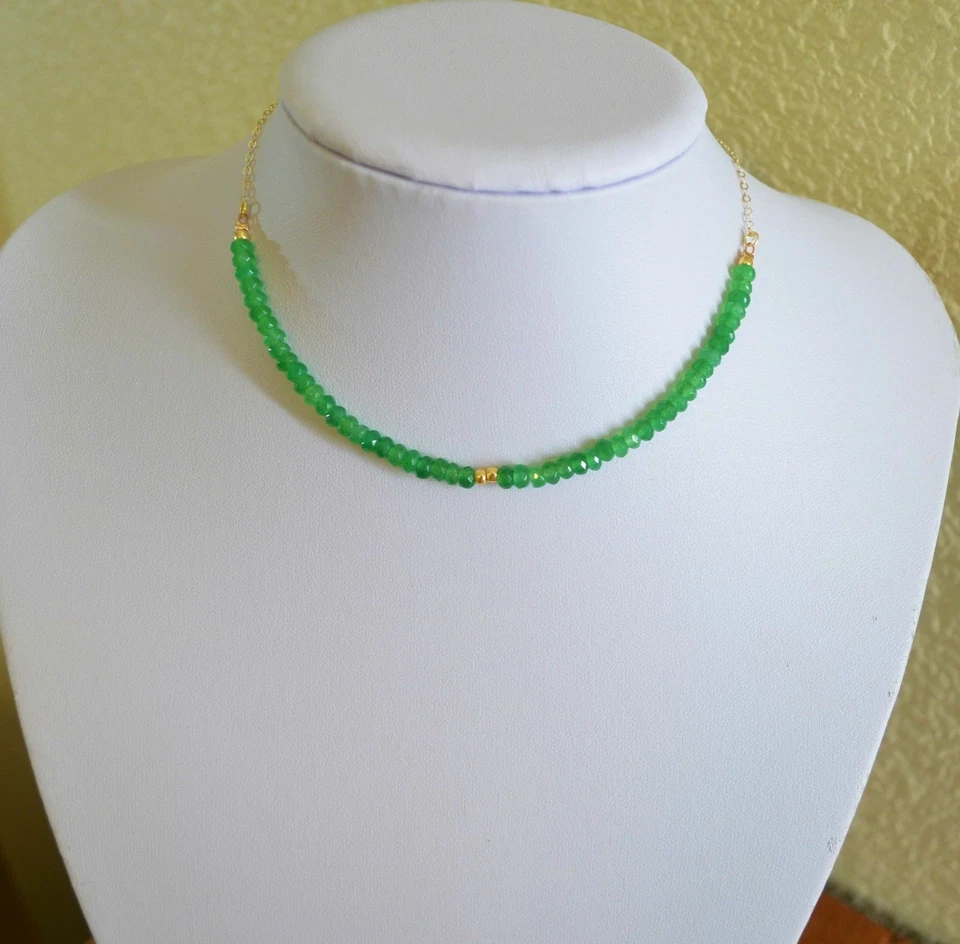 Collar Gargantilla Hecho a Mano Oro Amarillo Esmeralda Verde 4mm Facetado Natural Foto 4 de 4