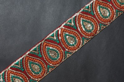 Jasdee Border Trim 2-1/2'' Width Hand Work Sequins & Embroidery By Yards A1272