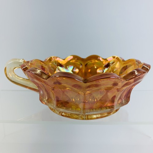 Imperial Marigold Heavy Grape Carnival Glass Handled Nappy Dish Bowl Fluted. - Picture 10 of 15
