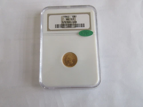 1862 , Indian Princess Gold Dollar ,  , G$1 , NGC & CAC , MS 63