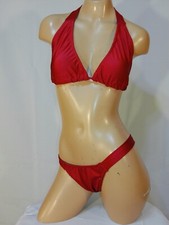 Exotic dancer stripper medium red two piece bikini dance outfit-dancewear