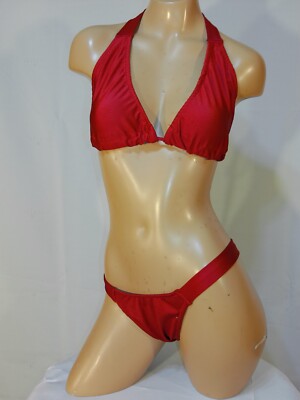 Exotic dancer stripper medium red two piece bikini dance outfit-dancewear
