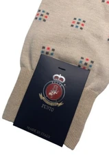 Punto Italian Square Pattern Mens Dress Socks Egyptian Cotton 10-13 Khaki Italy