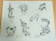 Vintage RARE -1978 Picture Machine Tattoo Flash Sheet 289 Snakes Skull Harley