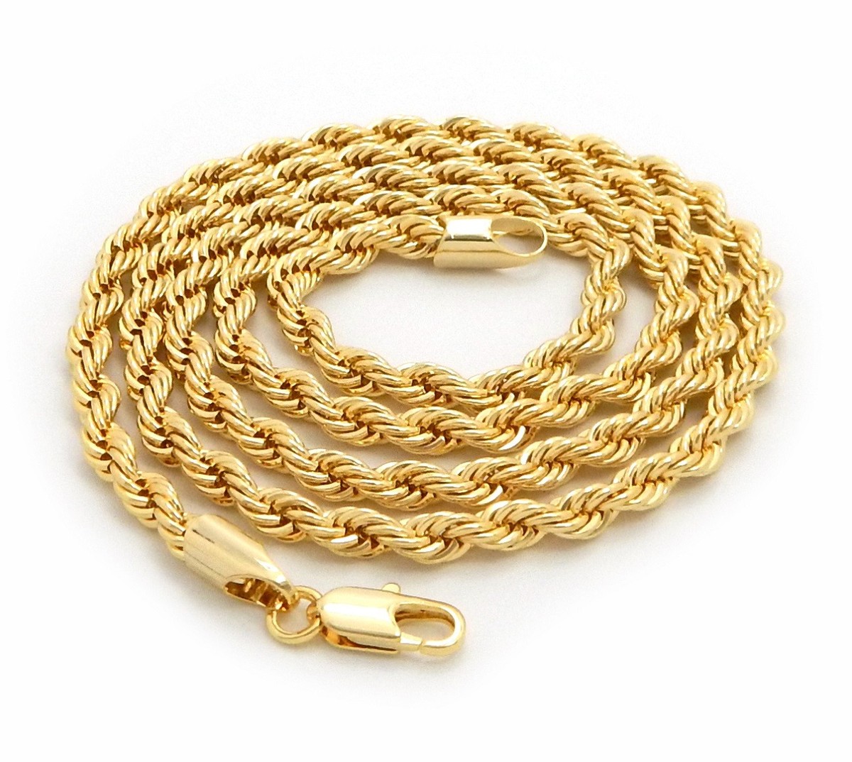 Mens 14K Yellow Gold Plated Rope Chain Necklace 3mm 4mm 18