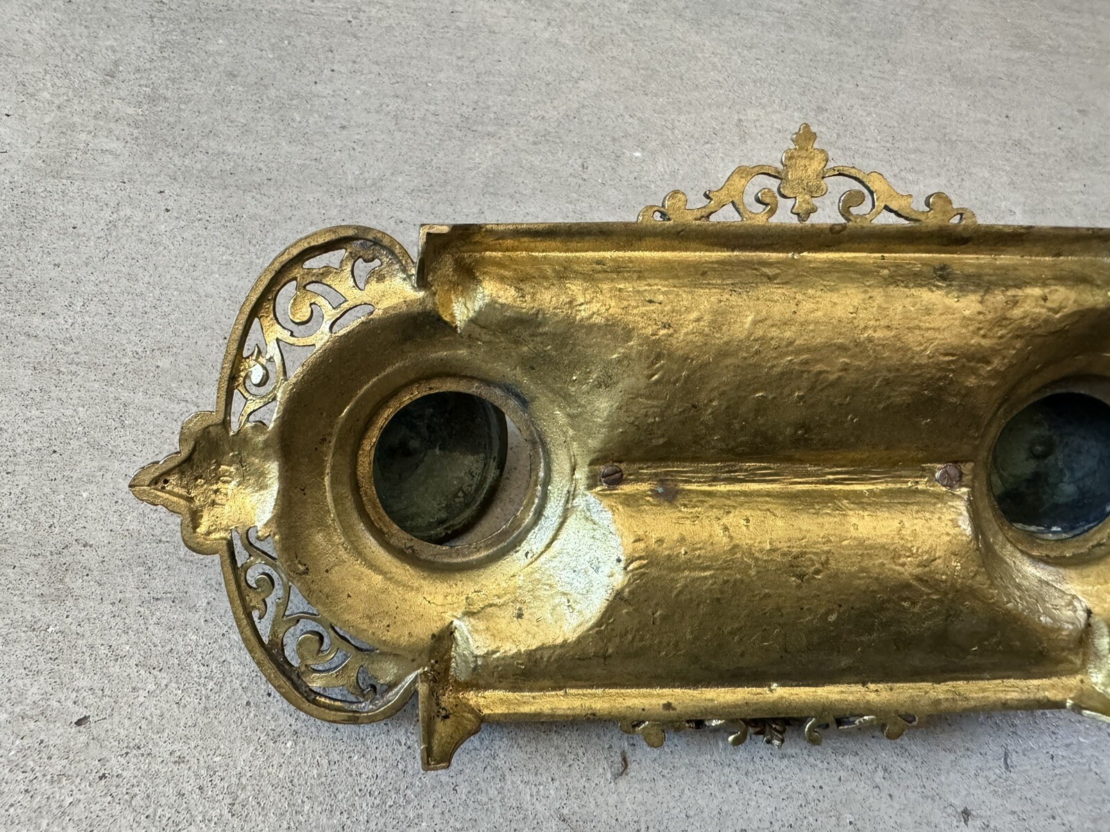 Antique Victorian Ornate Brass Double Inkwell Ink pen Holder Writing