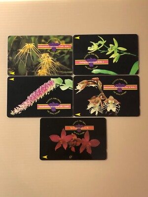 Singapore Telecom Singtel GPT Phonecard, Singapore Native Orchids, Used set of 5