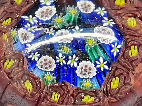 Globo de pisapapeles de vidrio artístico hecho a mano de Murano marrón/azul flor Millefiori bastones - Imagen 4 de 6