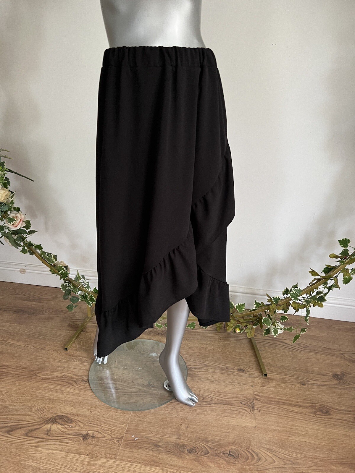 IN THE STYLE Black Ruffle Midi Skirt Women's Size 18 & 22 Pull On New MT75-image