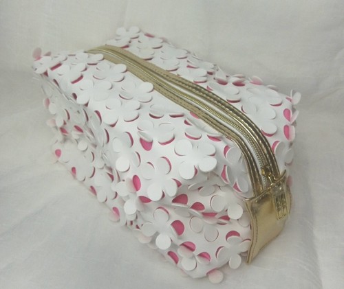 Elizabeth Arden Pink and White 3D Floral Cutout  Makeup Bag 