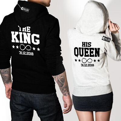 King Queen Pullover 01 Datum Name Pulli Hoodie Geschenk für Paare im SET bis 5XL