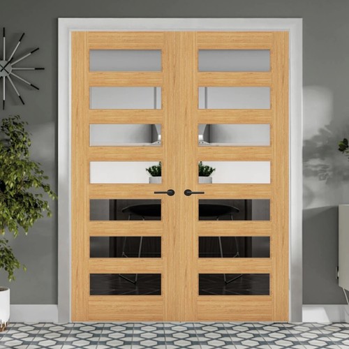 Biarritz Oak Glazed Bevelled Internal French Double Door. 48” 54” 66” Pair. - Picture 6 of 11