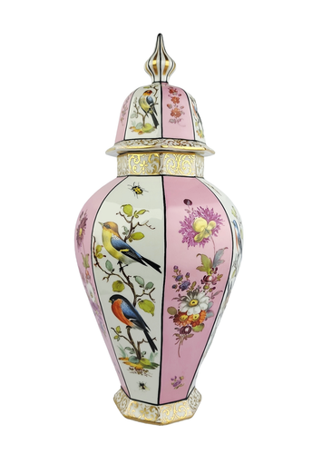 Dresden Croown Mark Large Porcelain Vase Birds Insects Great Condition Germany