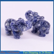 Natural Blue Sodalite Quartz Crystal Carved Elephant Healing Stone Animal Reiki