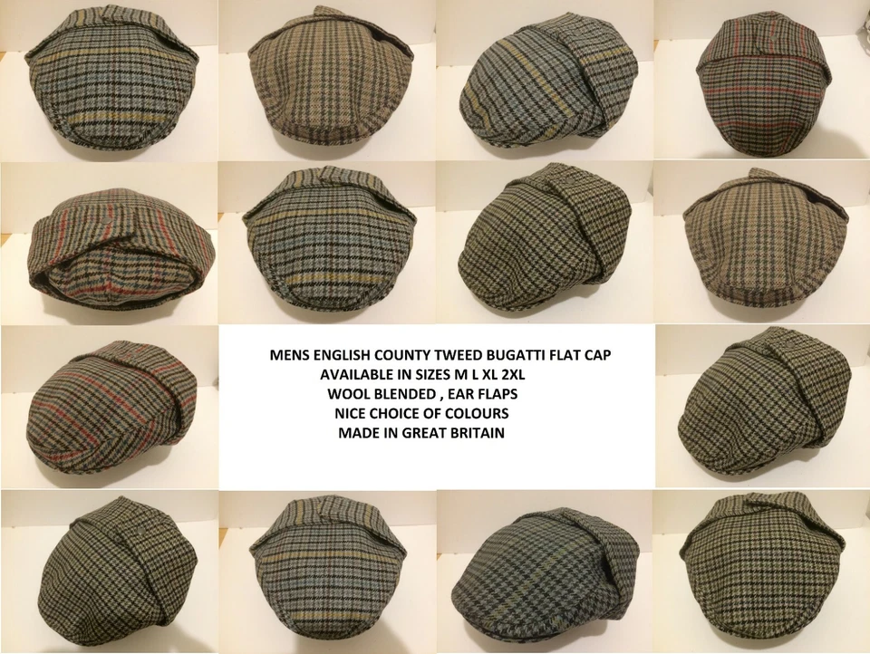 MADE IN BRITAIN BUGATTI FARMERS GORRA PLANA OREJERAS SENDERISMO CAMINAR PESCA AL AIRE LIBRE HECHO EN GRAN Bretaña