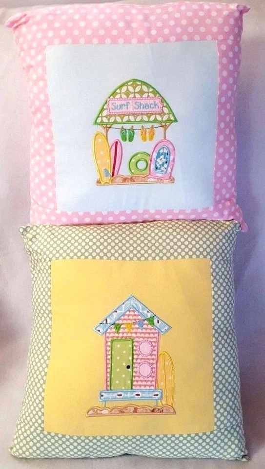 Juego de 2 Almohadas Playa Surf Cabaña Lunares Rosa Pastel Verde Foto 2 de 4