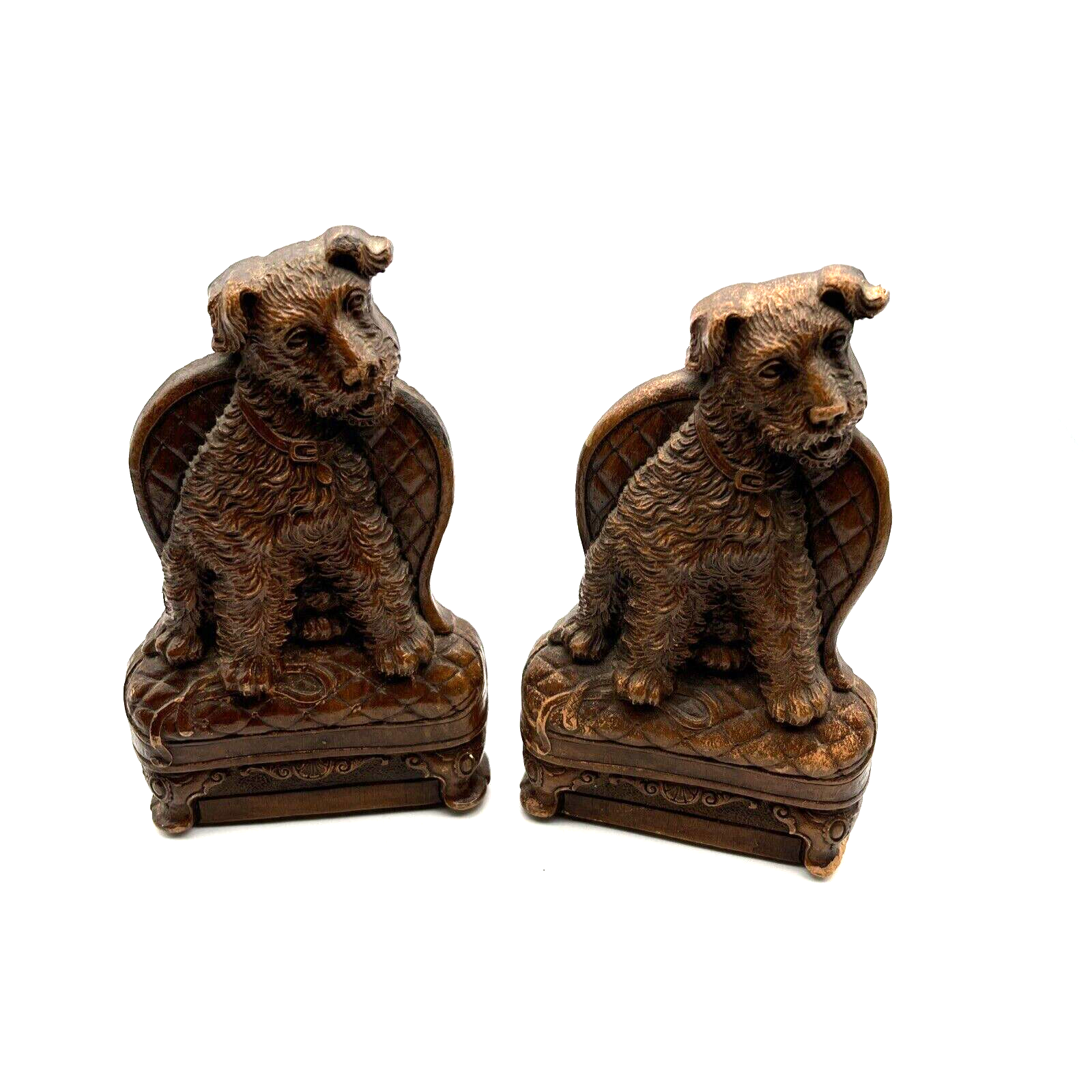 Set of 2 Vintage Syroco Faux Wood Terrier Dog Bookends Made in USA 1940
