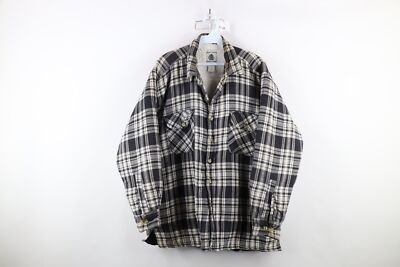 Vtg 90s Streetwear Mens L Distressed Deep Pile Fleece Lined Flannel Shirt Jacket
