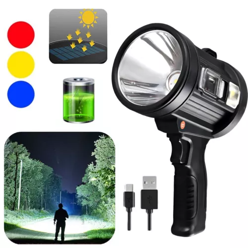 Wiederaufladbare Solar LED Suchscheinwerfer Tragbar Hell Hand Strahler Taschenlampe - Bild 1 von 11