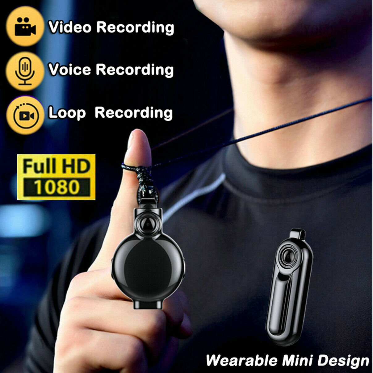 Small HD 1080P Wearable Mini Camera Video Voice Recorder Necklace Support  Hidden