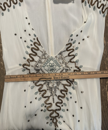 Jen's Pirate booty High Low Ivory Gold V Neck Beads Embroidered Zip Medium Boho - Picture 5 of 19