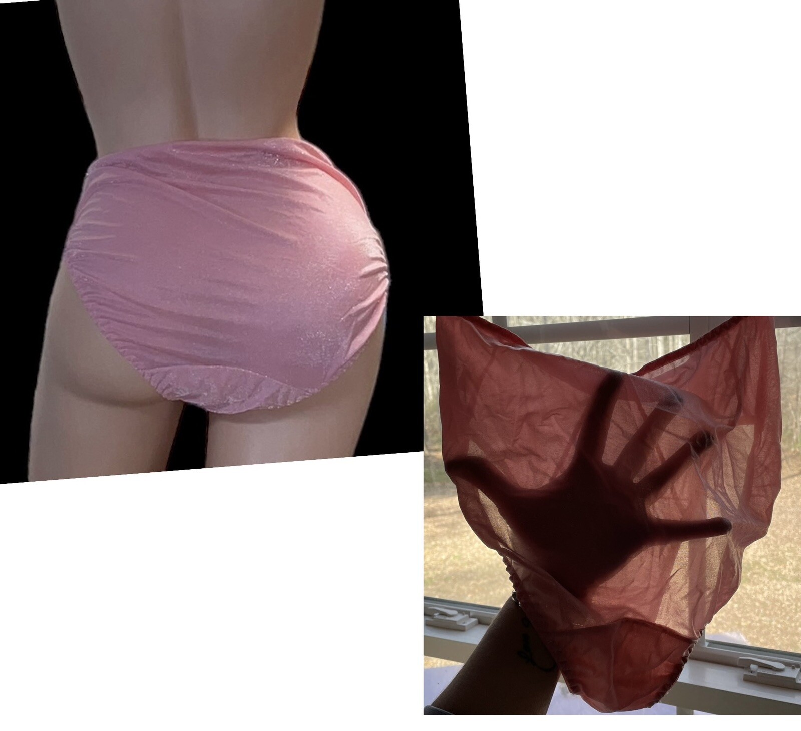 Kellwood Pink Silky Shiny Sheer High Waisted Nylon Panties Womens L NOS