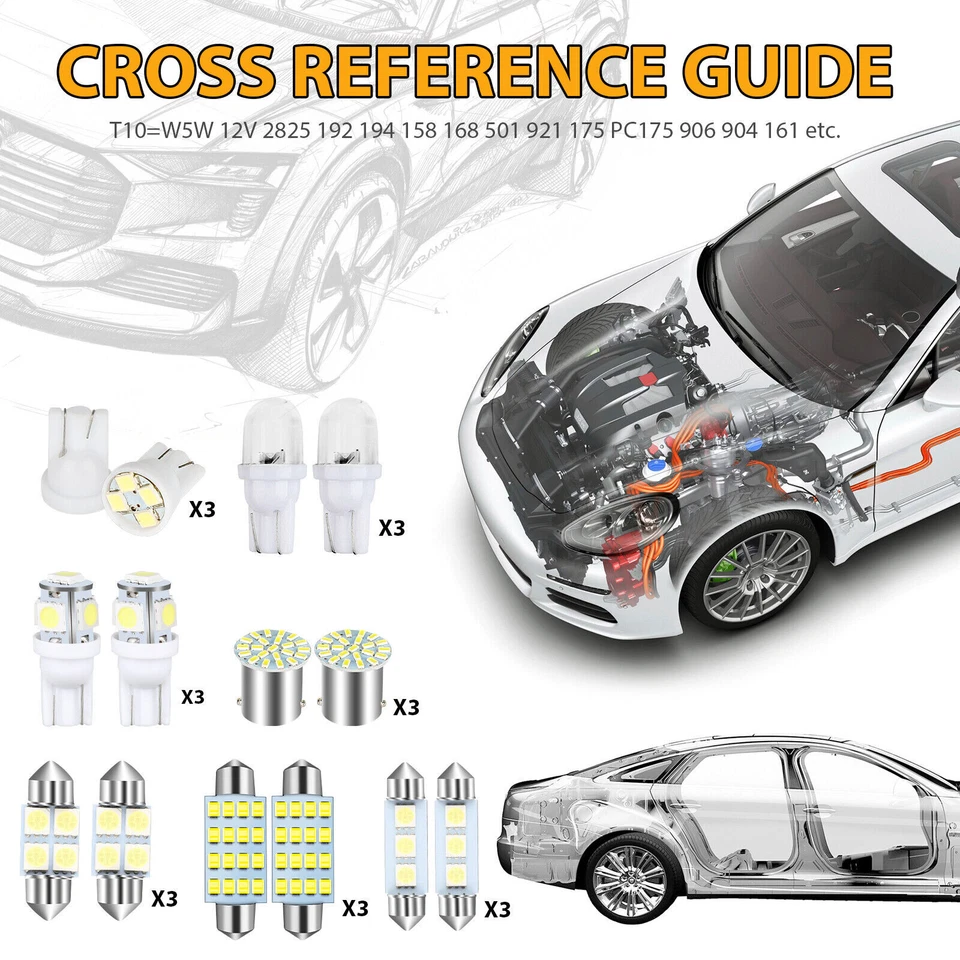 New 42PCS White Car Interior Combo LED Map Dome Door Trunk License Plate Light Foto 4 de 4