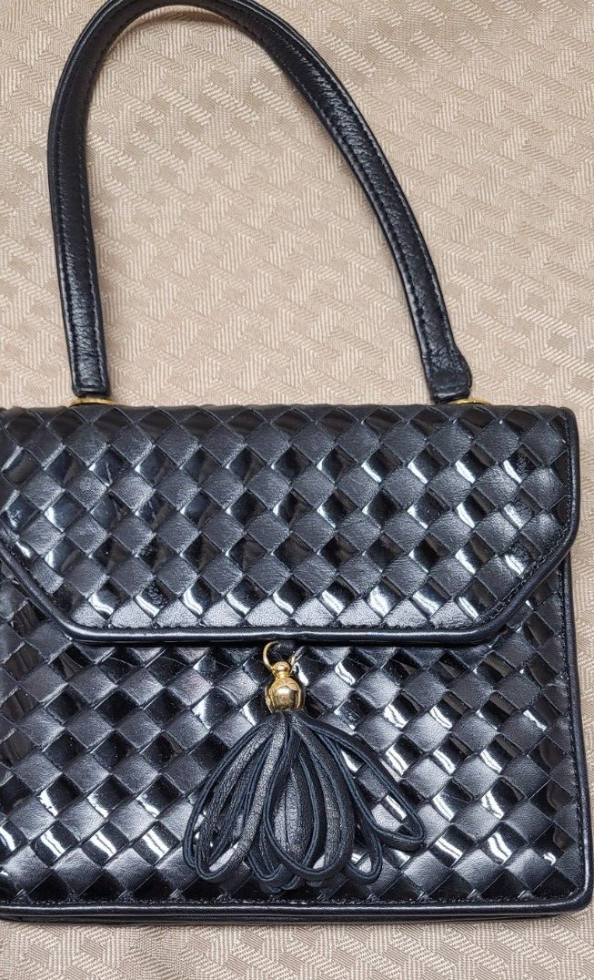 PAIR of TALBOT's Leather Basket Weave Black and White Handbag Purse