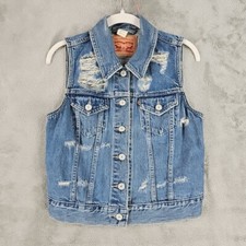 Levi's Biker Denim Vest Womens S Distressed Blue Moto Grunge 90s Classic Cotton
