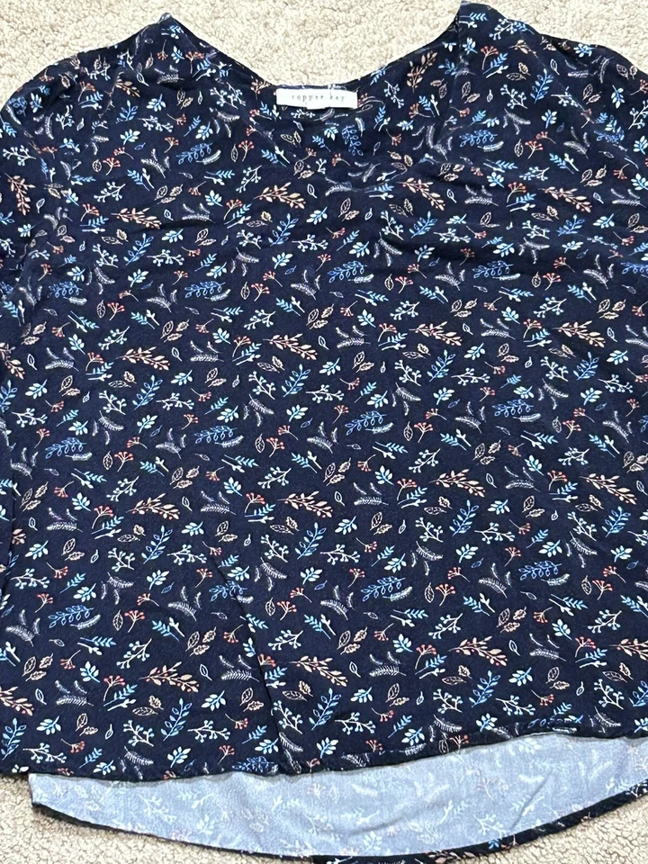 Copper Key Womens Shirt Sz Large Multicolor Floral Print Tie Sleeve Lightweight - Image 4 of 4