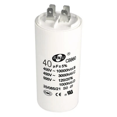 FIPUX CBB60 Run Capacitor 450V AC 40uF 50/60Hz Double Insert Low Loss White 94x45mm