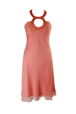 Laundry By Shelli Segal Melon Keyhole Beaded Halter Dress 10