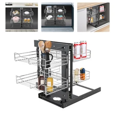 Kitchen Pull Out Organizer 2-tier Pull Basket Blind Corner Cabinet Storage Shelf