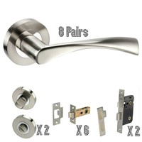 Designer Door Handles Pack Of 8 Pairs Polished Brushed Chrome 2 Wc Locks, Hinges Designer Door Handles Pack Of 8 Pairs Polished Brushed Chrome 2 Wc Locks, Hinges