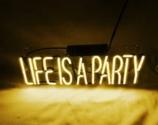 Life is A Party Neon Sign Light Man Cave Wall Hanging Nightlight Artwork 17"x7"