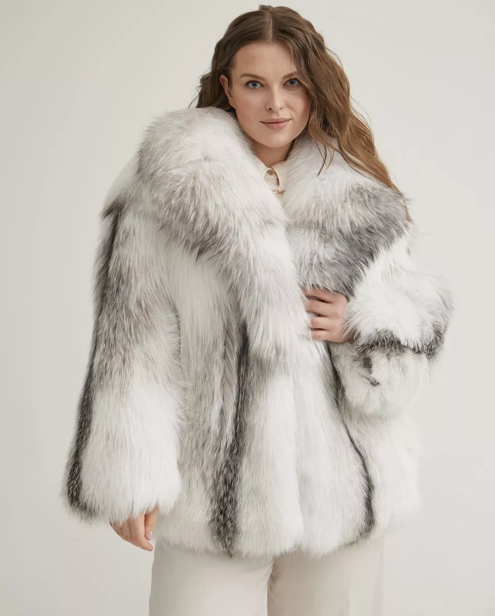 LUXURY WHITE Fox Fur Full Coat With Whole Skins, Fur Coa, Luxury