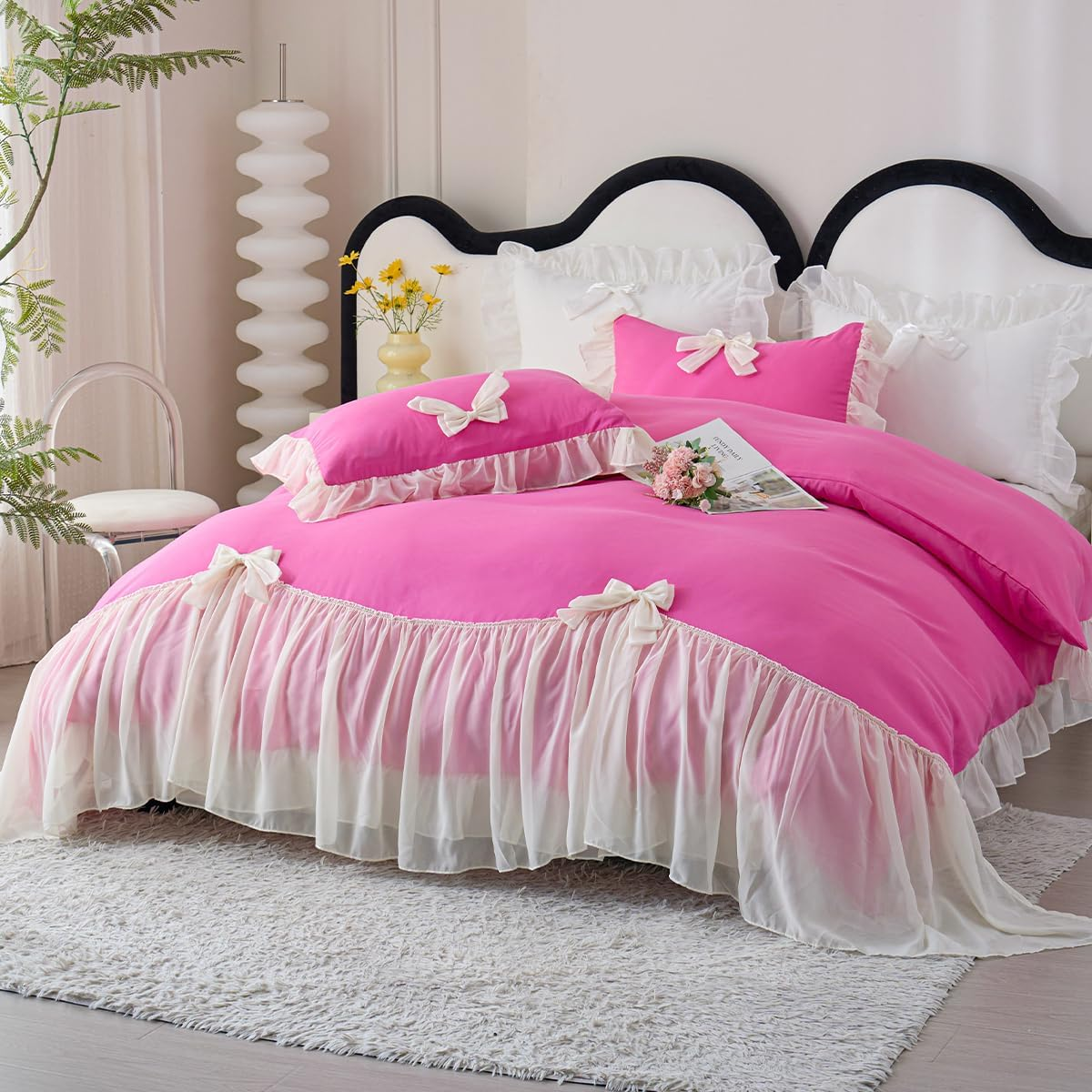 Duvet Cover Full Size, Ruffle Beddding Set with Bowtie, 3 Pieces Comforter Cover-image