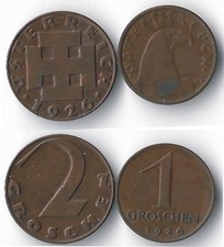 AUSTRIA. 1 y 2 GROSCHEN  1926