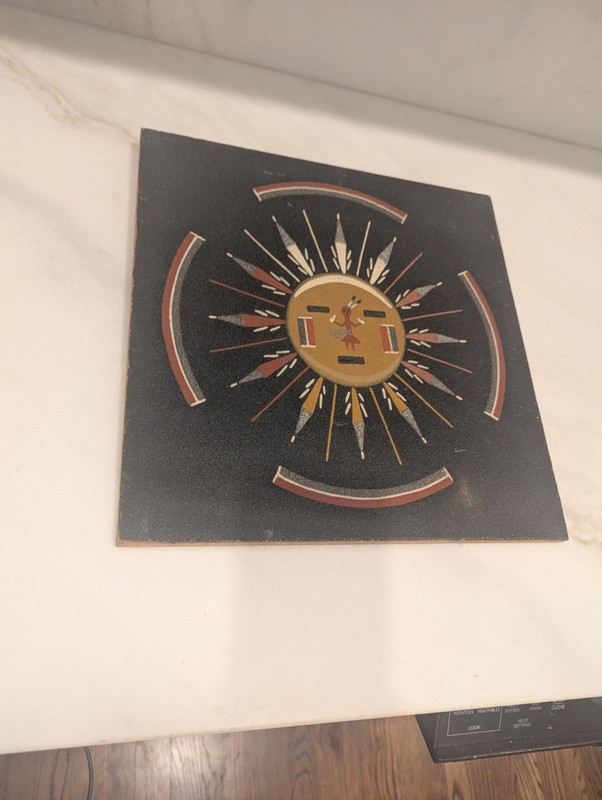 John L. Begay SUN & EAGLE Navajo Sand painting Framed Art Crown Point New Mexico