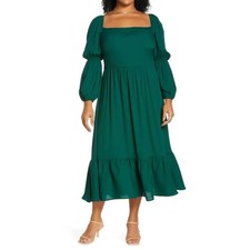 Reformation Emerald Green Mica Long Sleeve Midi Dress NEW!  MSRP $278 Sz. 12 
