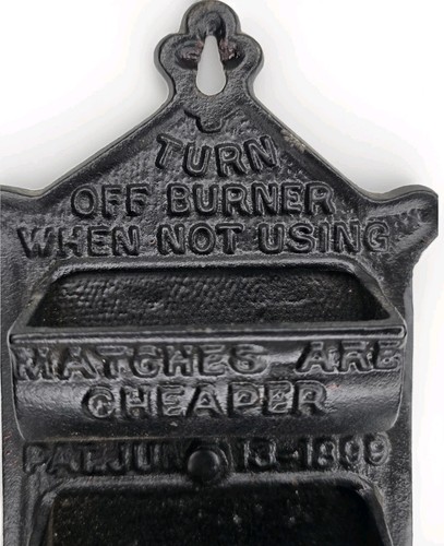 Antique Cast Iron Wall Mounted Double Matchstick Holder w/Striker Patent 1899 - Picture 5 of 13