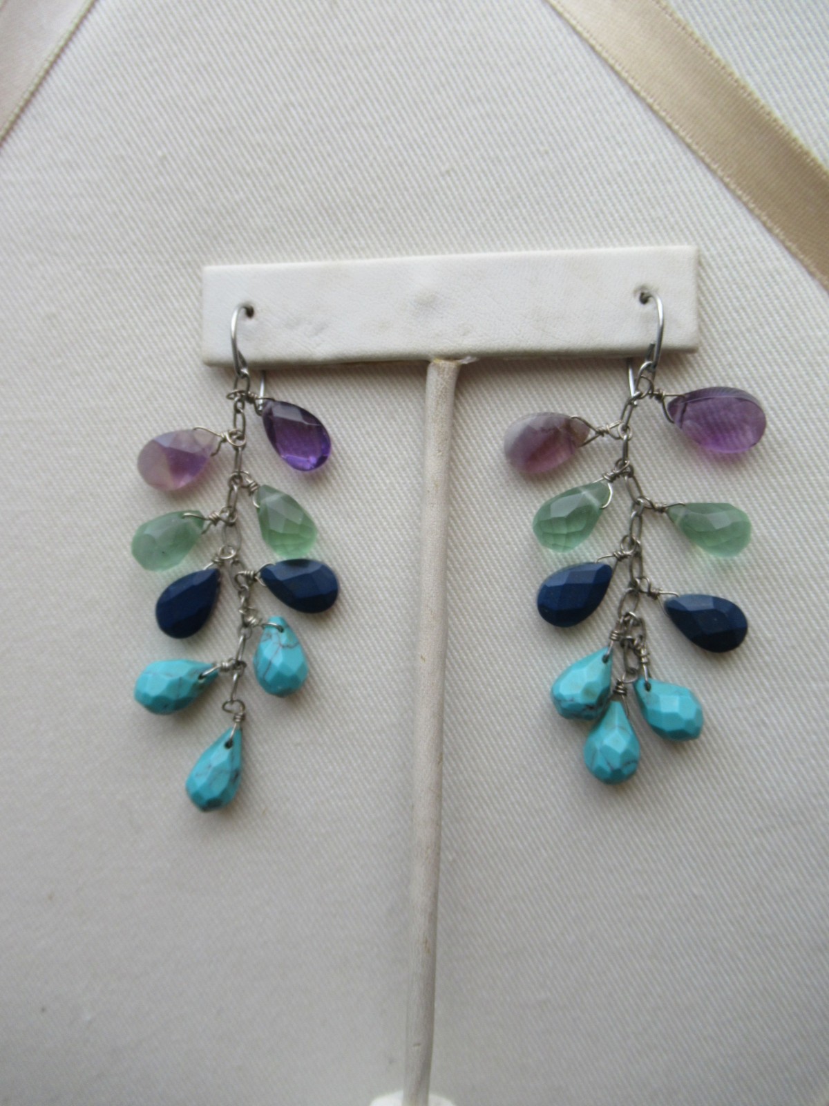 Multi Gemstone Dangle Drop Earrings, Amethyst Per… - image 4
