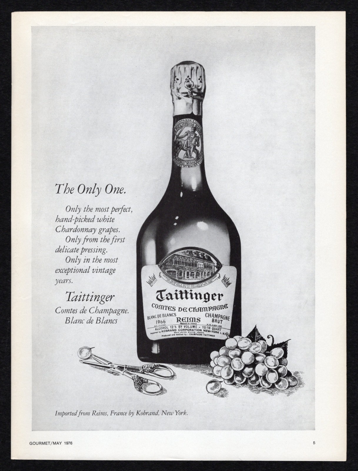 1976 Taittinger Comtes de Champagne Blanc de Blancs Chardonnay Grapes Print Ad