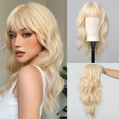 Blonde Wigs for White 22 Inch Platinum Blonde With Bangs Hair Wigs Realistic ...
