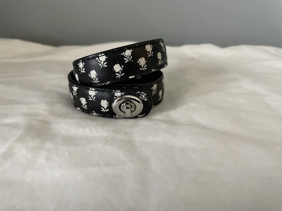 ТРЕНЕР кожаный браслет ошейник - черный/белый бесплодных земель цветочный кожаный w/поворот замок - Изображение 2 из 4