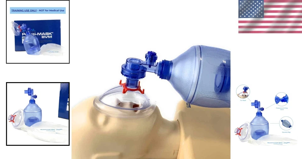Kit de entrenamiento de RCP Practi-Mask BVM - Mascarilla para adultos/niños, bolsas de apretón y depósito Foto 2 de 4